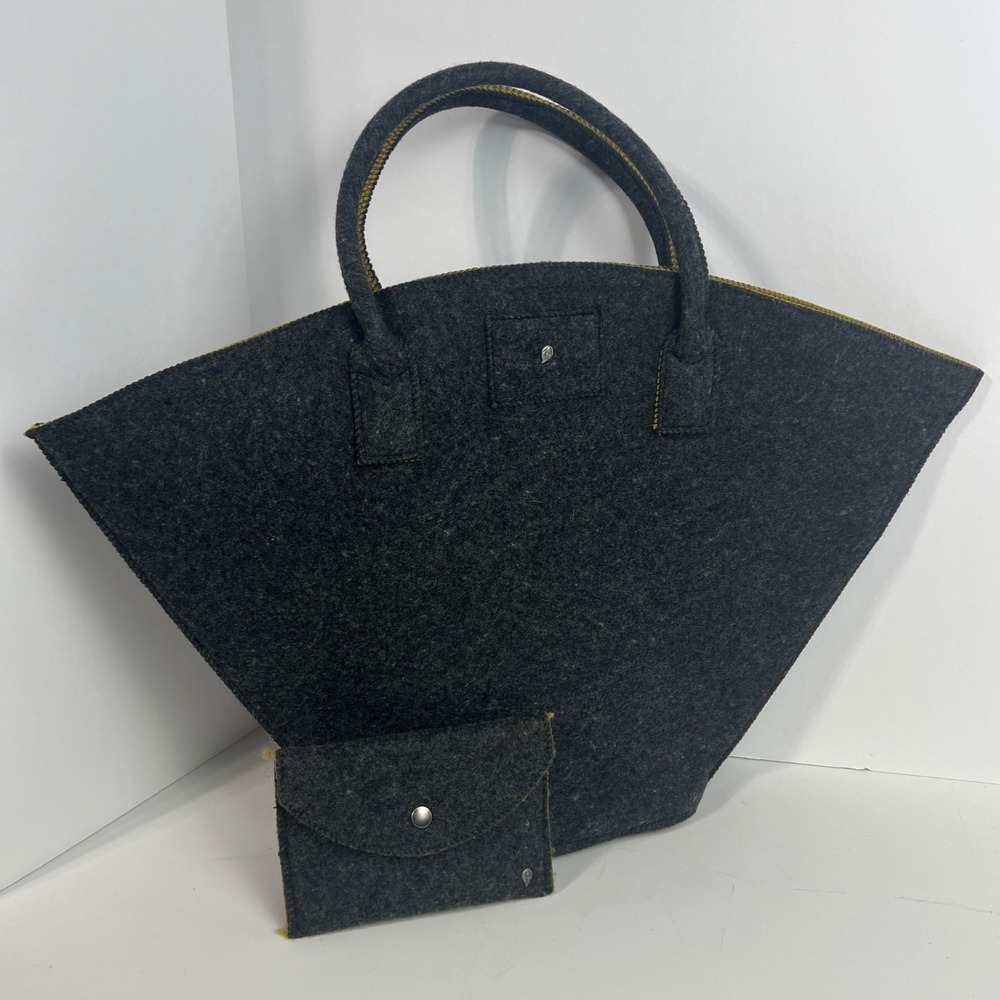 Helen Kaminski Sydney Australia Felted Wool Tote Bag Charcoal Grey Mustard inter